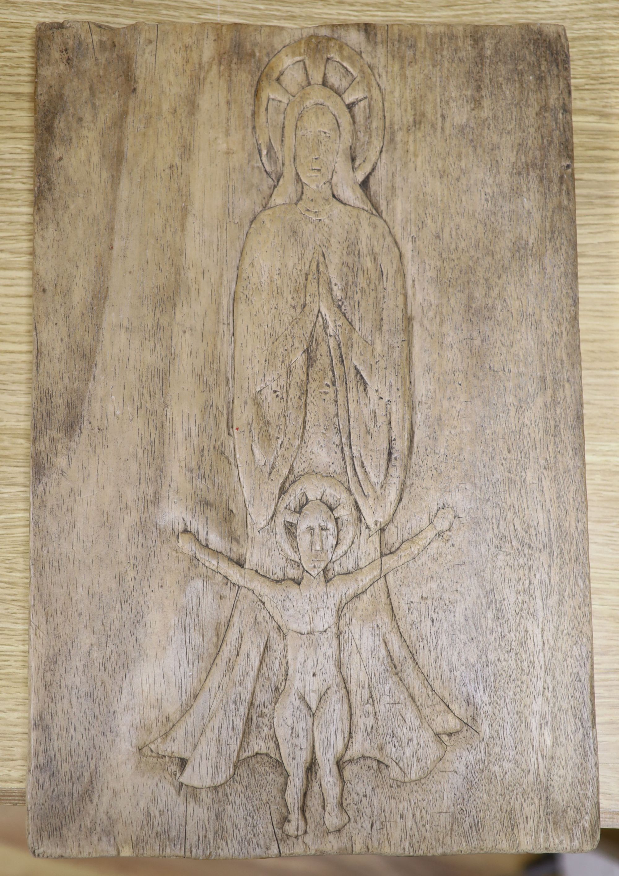 A European carved wood icon, 40 x 26cm